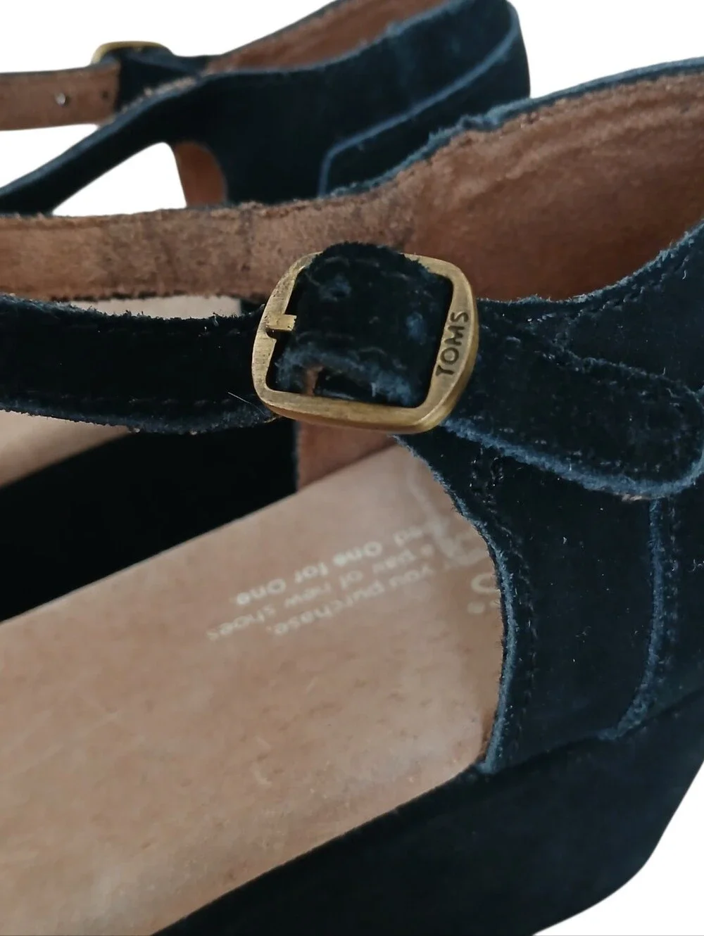 TOM'S Platform Suede Peep Toe Sandals Women's 10 Black Comfort Ankle Strap